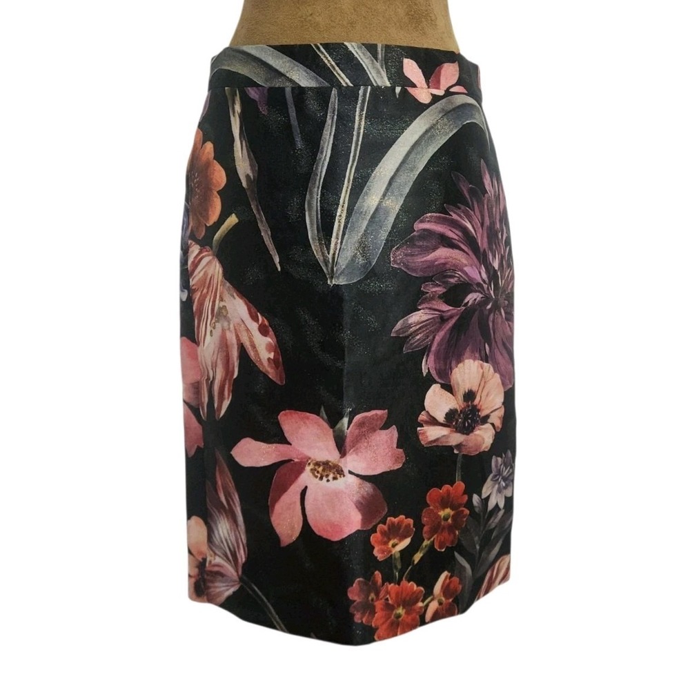 J. Crew Collection Pencil Skirt No. 2 Midnight Dutch Floral Size 2 Metallic